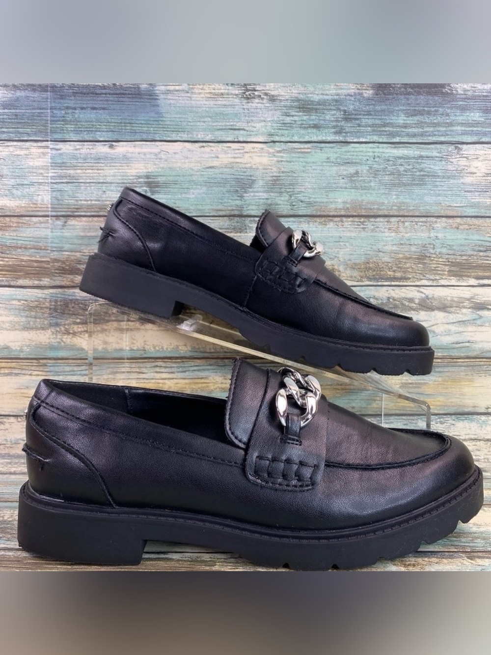 Anne Klein Eunice Loafer Womens 7.5M Black Dress Shoe Faux Chain Comfort Work